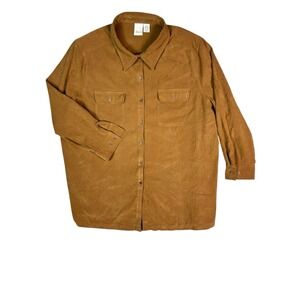 Roaman's Women's Size 2X Brown Faux Suede Long Sleeve Button Front Top